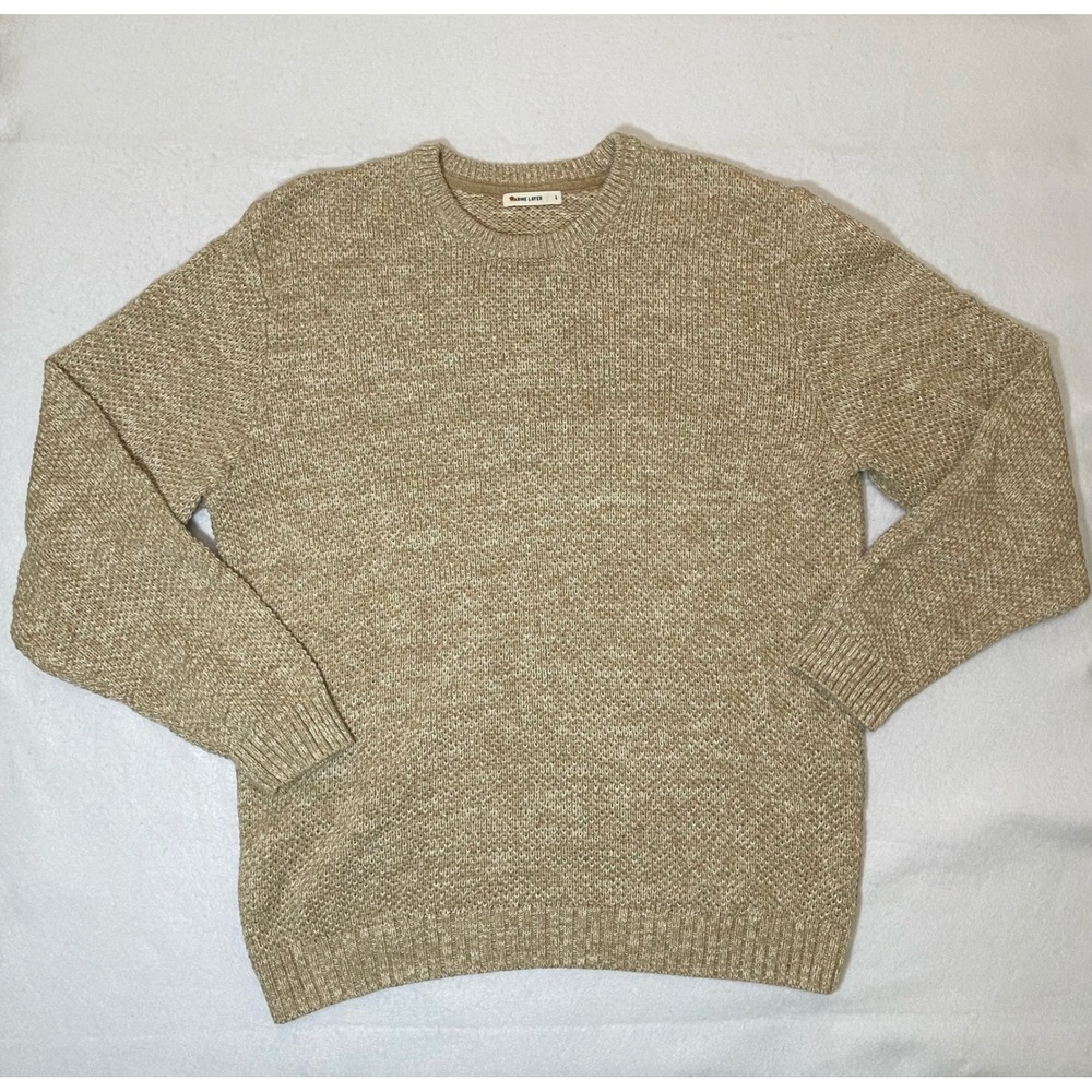 Marine Layer Mens Large Merino Wool Blend Crewneck Sweater Oatmeal Knit Pullover